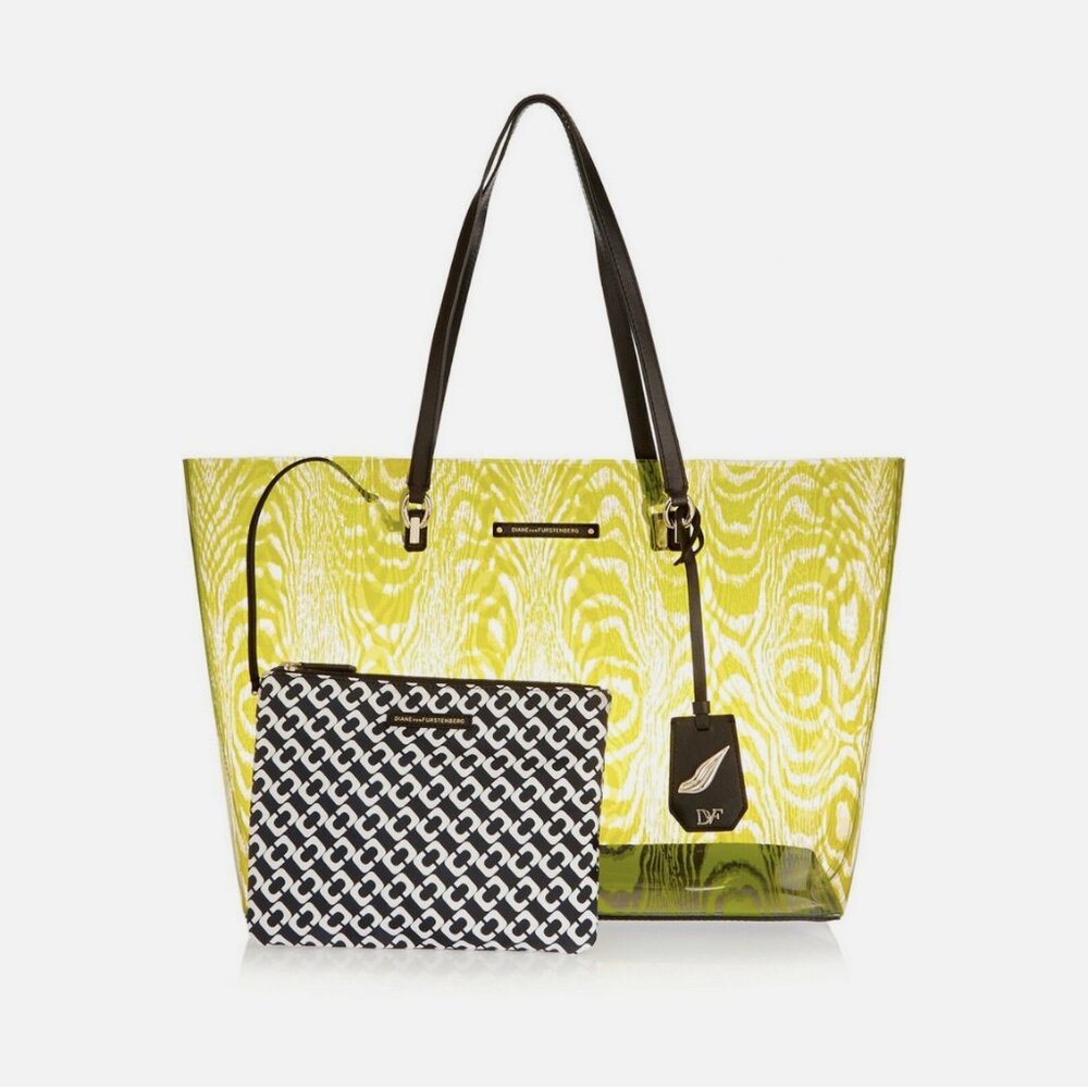 Diane Von Furstenberg Sutra Ready To Go Moire PVC Large Tote Citrine Green